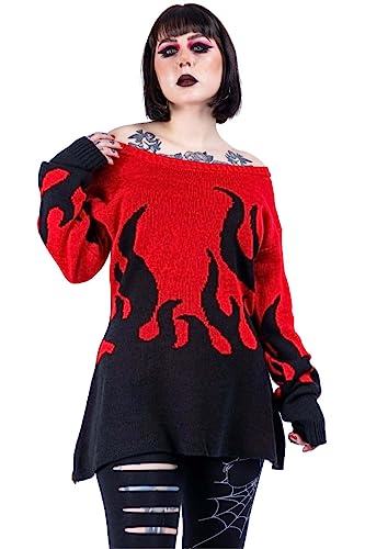 Heartless Flamethrower Pullover Rot & Schwarz übergroßes Feuer Gotisch, rot, L von Heartless