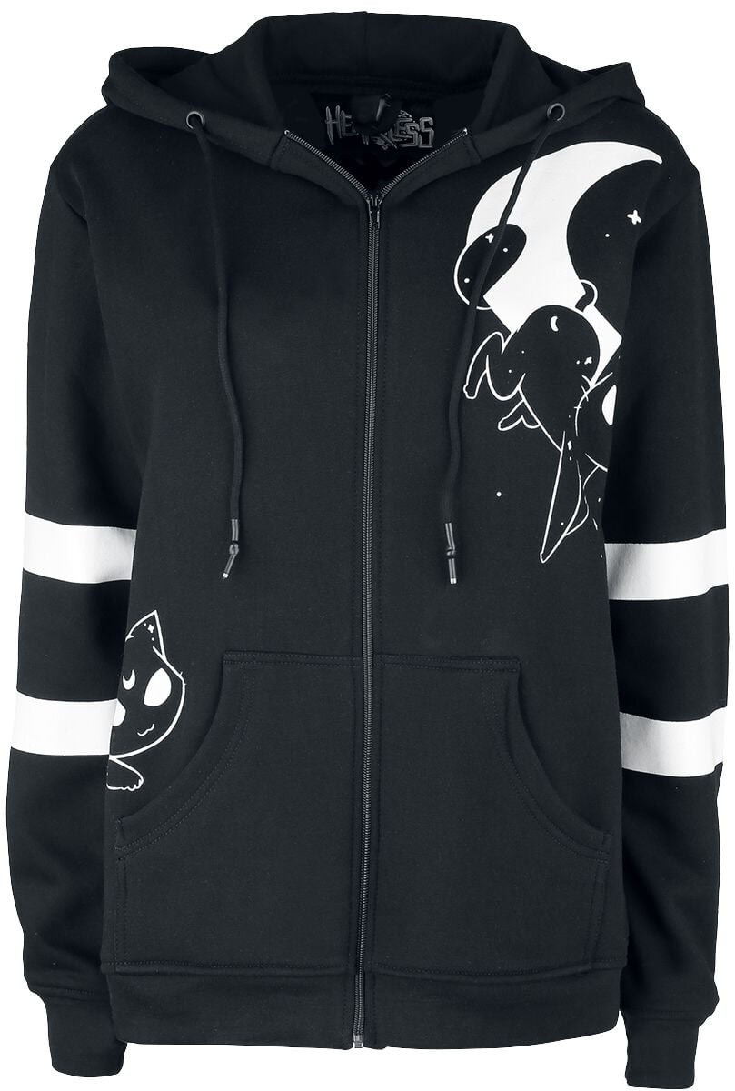 Heartless - Gothic Kapuzenjacke - Moon Cats Hood - M bis 4XL - für Damen - Größe 3XL - schwarz/weiß von Heartless