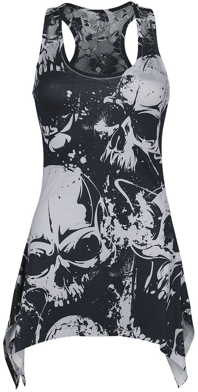 Heartless - Gothic Top - Skull Pattern Lace Panel Vest - S bis XXL - für Damen - Größe M - schwarz/weiß von Heartless