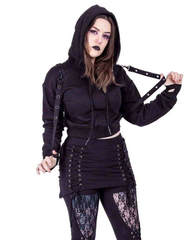 Heartless Hoodie Crop Kapuzenpullover Kyda Hood Gothic Riemen Punk Strapsen von Heartless