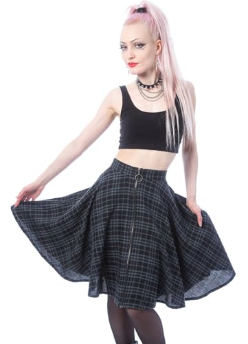 Heartless Isadora Goth Punk Grau Tartan Karierter Ausgestellter Rock mit Reißverschluss Vorne (42) von Heartless