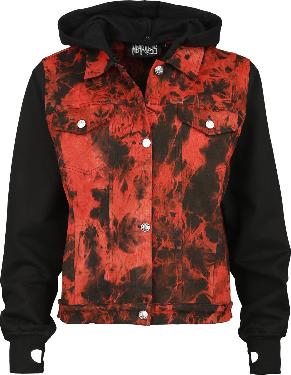 Heartless Jeansjacke - Noelle Jacket - S bis XXL - für Damen - Größe S - schwarz/rot von Heartless