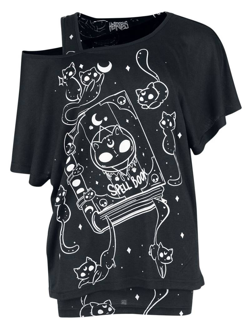 Heartless Kitty Spellbook Top T-Shirt schwarz weiß in M von Heartless