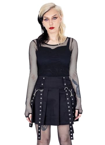 Heartless Minirock Louella Goth Nieten Ösen Gothic Riemen Plissee Strapsen, Größe:XXL von Heartless