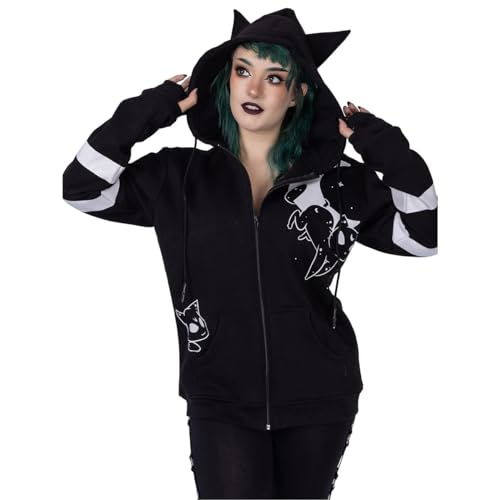 Heartless Moon Cats Hood Frauen Kapuzenjacke schwarz/weiß XXL von Heartless