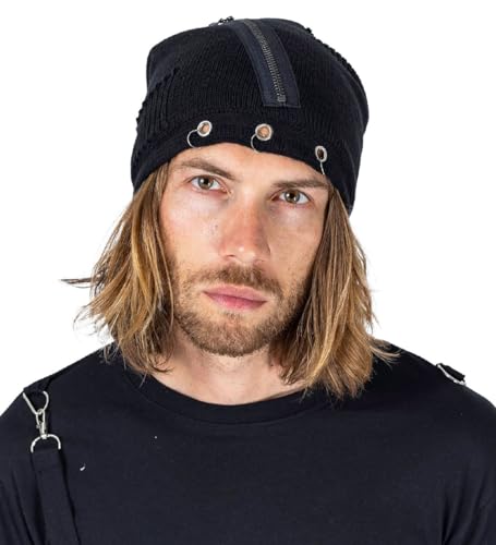 Heartless Mütze Revenant Hat Gothic Punk Zip Distressed Nieten Ösen Cyberpunk von Heartless