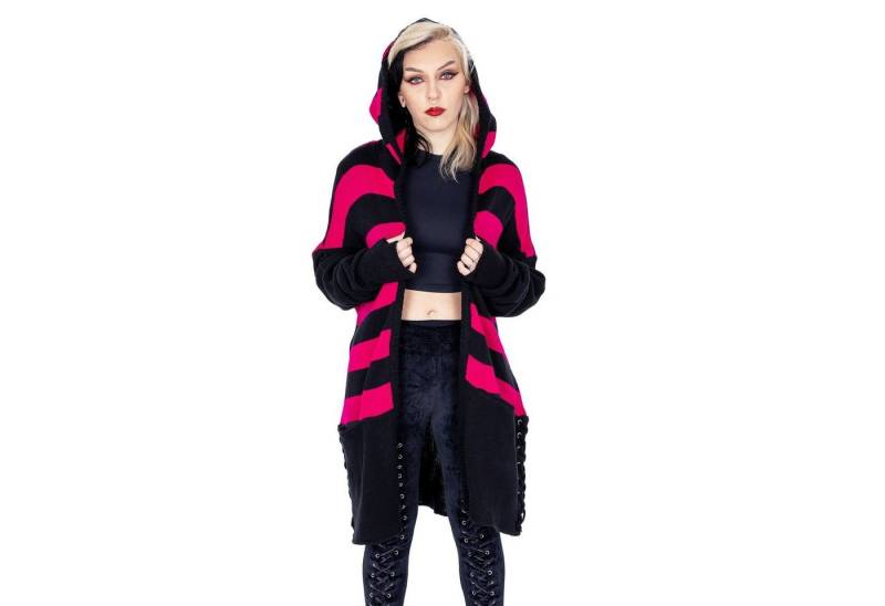 Heartless Strickjacke Willa Cardigan Pink Schwarz Gestreift Grunge Punk Streifen von Heartless