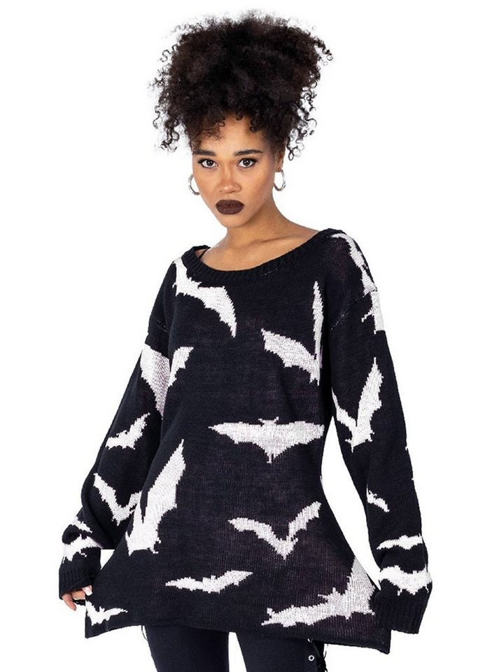 Heartless Strickpullover Rule The Night Strickpulli Gothic Bats Fledermaus Grunge von Heartless