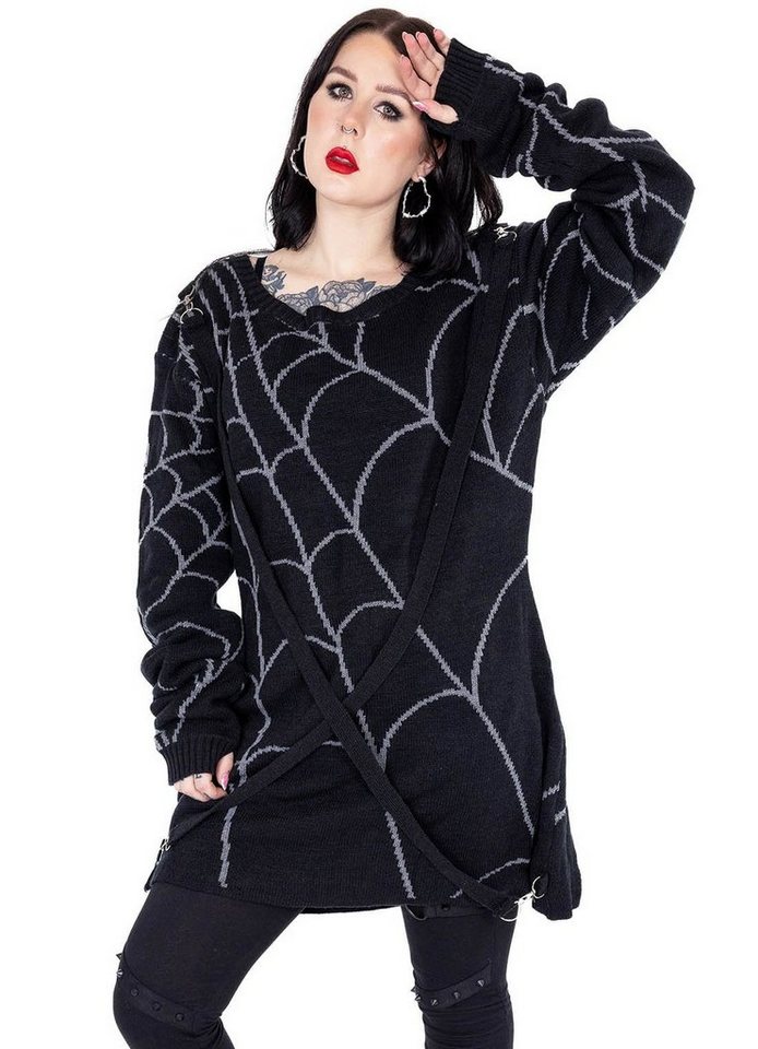 Heartless Strickpullover Spider Web Jumper Gothic Riemen Spinnennetz Sweater von Heartless