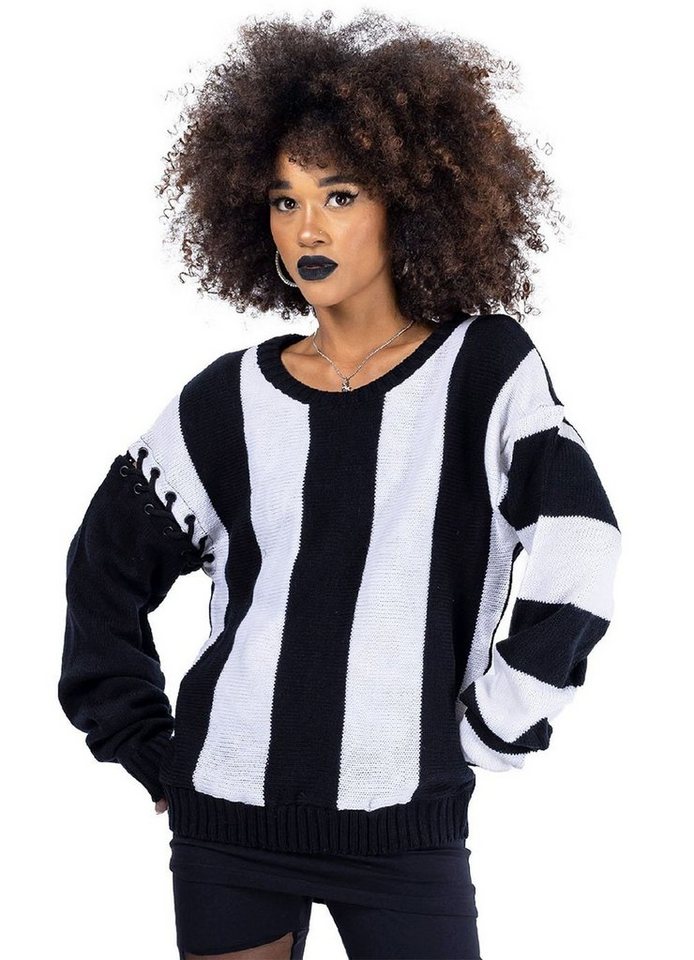 Heartless Sweatshirt Stranger Strickpulli Gothic Punk Gestreift Schnürung von Heartless