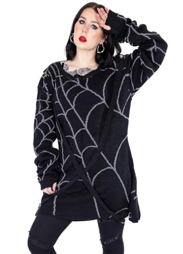 Herzloser Spinnennetz Gotisch Pullover Strickgeschirr Riemen Daumenloch übergroß, Schwarz, S von Heartless