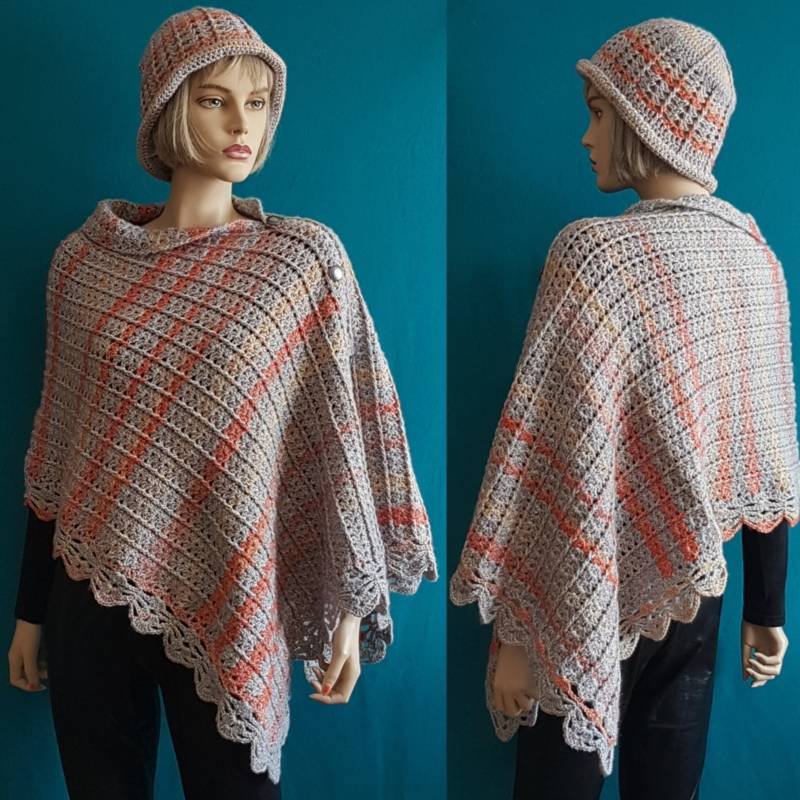 Eleganter Häkel-Poncho in Grau-, Beige - Und Rost-Tönen | Warmes Cape Aus Wollmischung Damen-Comfy Mit Zierknöpfen Weicher Umhang Grau von HeartmadeHandmade77