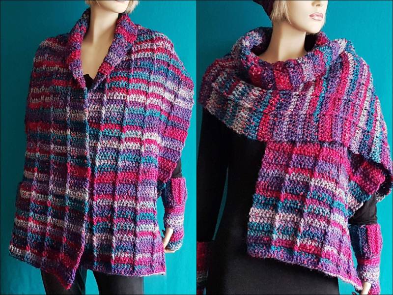 Gehäkelter Maxi-Schal in Warmen Beere-Tönen | Große Häkel-stola Herbstfarben Oversize-Schal Farbverlauf Und Tweedoptik Long-Schal von HeartmadeHandmade77