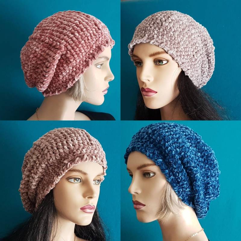 Oversize-Beanie in Samtigem Chenille-Garn Vielen Farben | Kuschelige Weiche Ballon-Mütze Cap Edler Samt-Optik Mütze Supersoft Warm von HeartmadeHandmade77