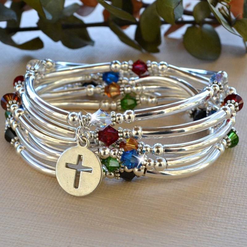Heils-Armreifen-Set Christliche Silberarmbänder Mit Kristallen Heils-Armreifen-Set Christliche Silberarmbänder Mit Kristallen von HeartofGems