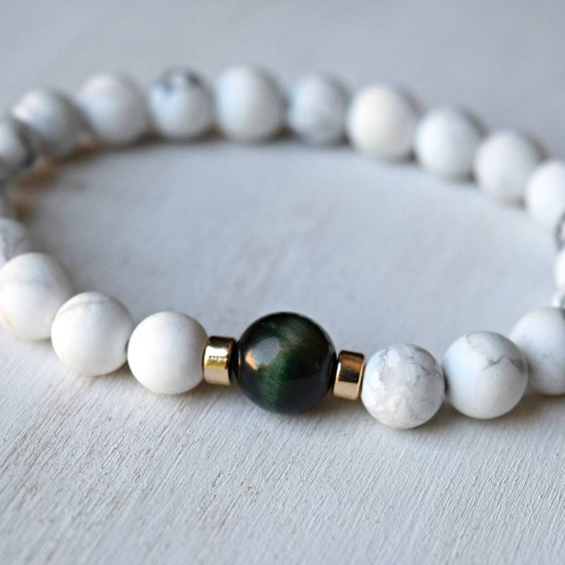 Howlith Und Grünes Tigerauge Heilarmband/Heilende Edelsteine/Chakra Howlith Und Grünes Tigerauge Heilarmband/Heilende Edelsteine/Chakra von HeartofGems