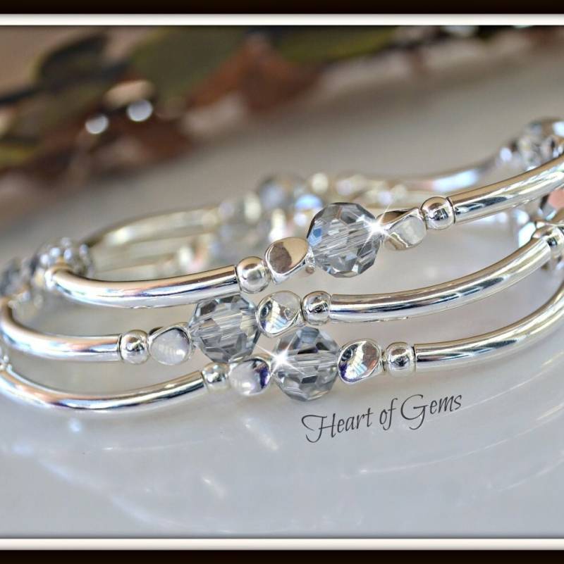 Kristall Silber Armreifen Armband-Set Dehnbare Perlen Armbänder Kristall Silber Armreifen Armband-Set Dehnbare Perlen Armbänder von HeartofGems