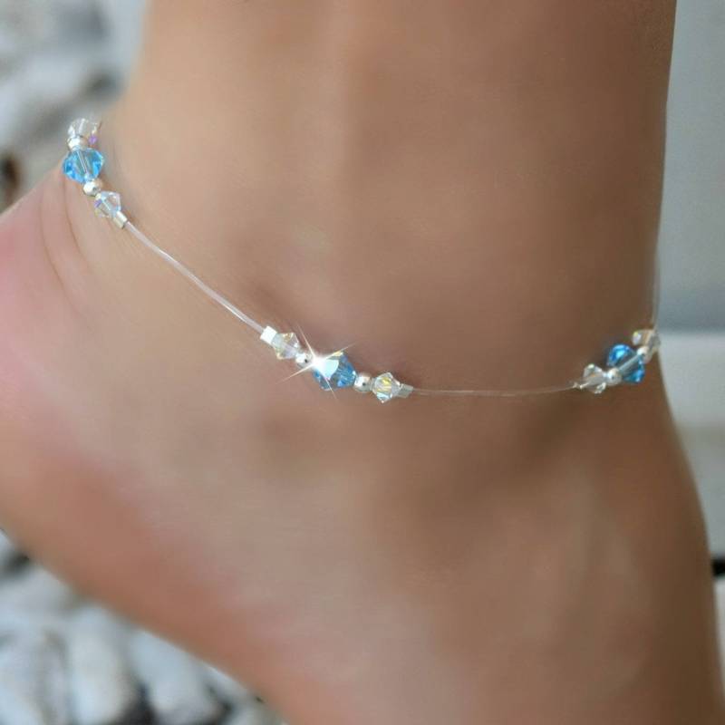 Kristall Stretch Fußkettchen/Aquamarin von HeartofGems