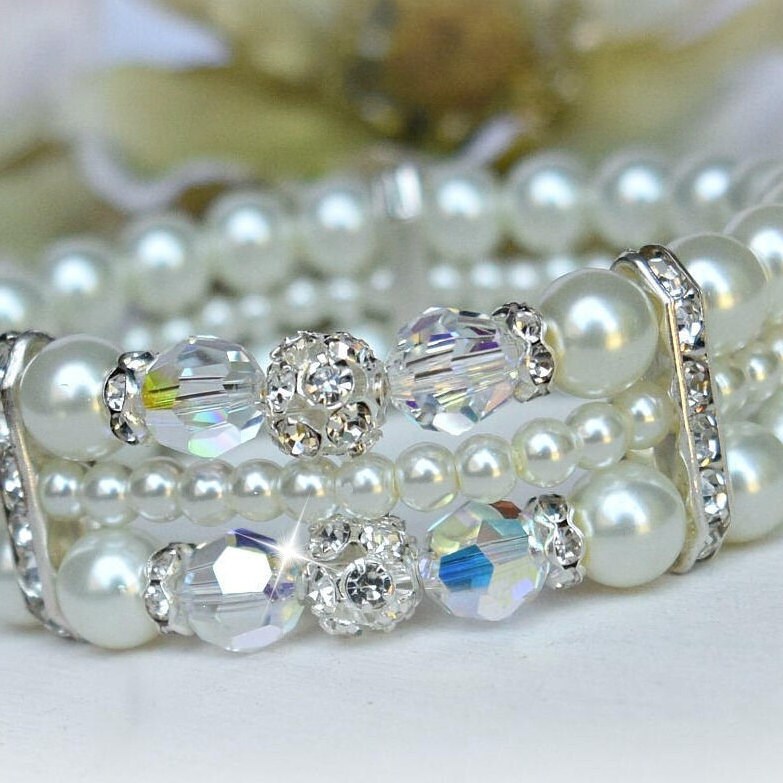 Kristall Und Perle Manschette Armband/Braut/Hochzeits Schmuck Kristall Und Perle Manschette Armband/Braut/Hochzeits Schmuck von HeartofGems