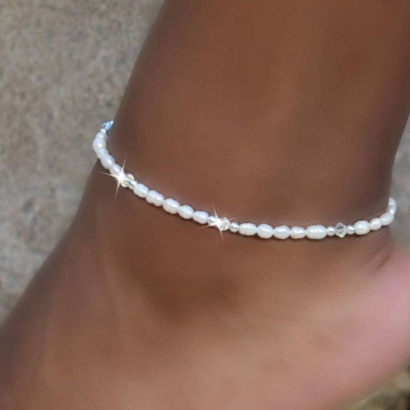 Kristall Und Süßwasser Perle Stretch Fußkettchen/Strand Schmuck/Sommer Schmuck von HeartofGems
