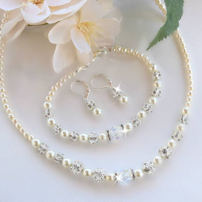 Kristalle Und Perlen Halskette, Armband Ohrringe Set/Hochzeiten/Braut Kristalle Und Perlen Halskette, Armband Ohrringe Set/Hochzeiten/Braut von HeartofGems