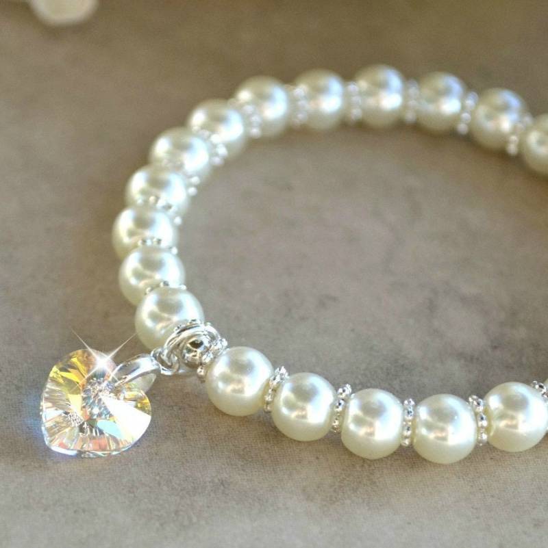 Mädchen Perlen Armband W/Swarovski Kristall Herz Von Der Edelsteine von HeartofGems
