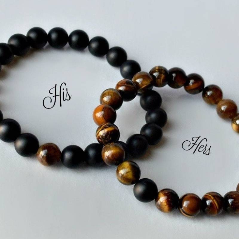 Paare Armbänder; Sein Und Ihrs; Tigerauge; Schwarzer Achat; Edelstein Armband; von HeartofGems