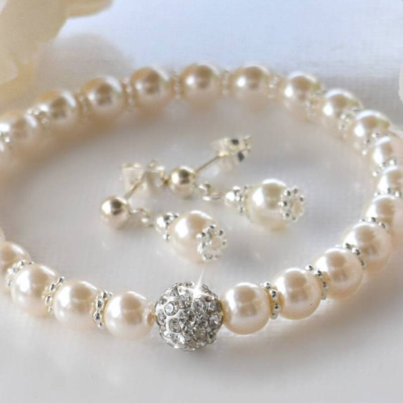 Perle, Kristall Armband Und Ohrringe Set/stretch Braut Hochzeiten von HeartofGems