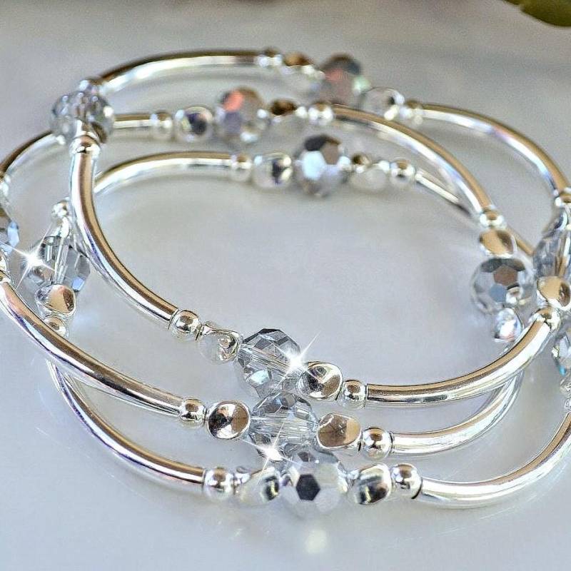 Silber Kristall Armreif Armbänder - Set Von 3 Für 6-8 Zoll Handgelenk Silber Kristall Armreif Armbänder - Set Von 3 Für 6-8 Zoll Handgelenk von HeartofGems