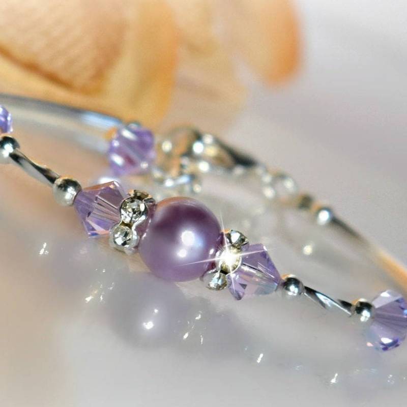 Silber Und Lila Kristall Armreif Armband/Perlen Brautschmuck Hochzeit Brautjungfern von HeartofGems