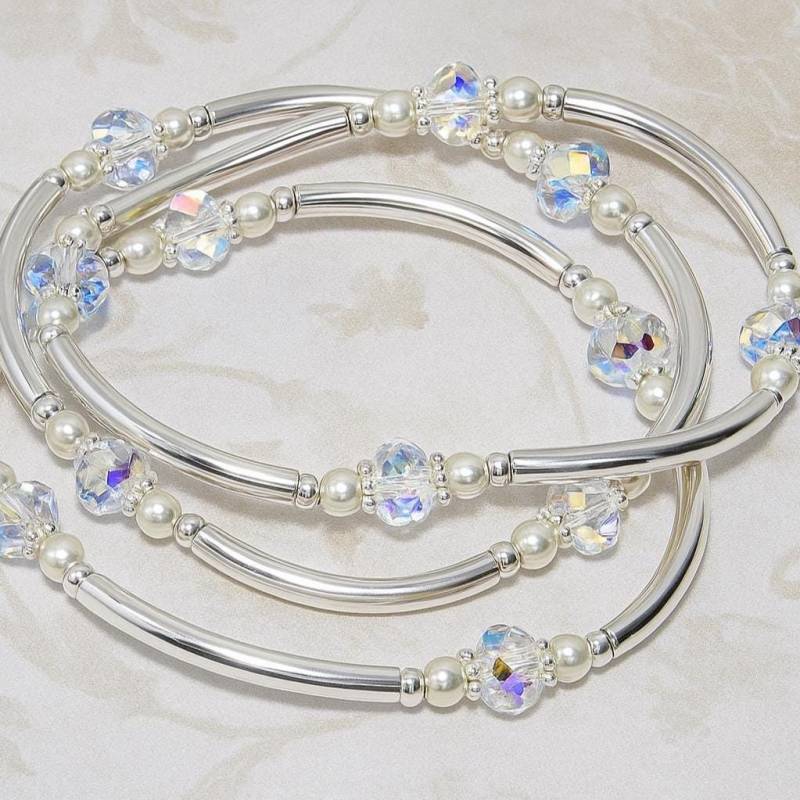 Swarovski Kristall Ab Und Perlen Armreif Set Hochzeitsschmuck von HeartofGems