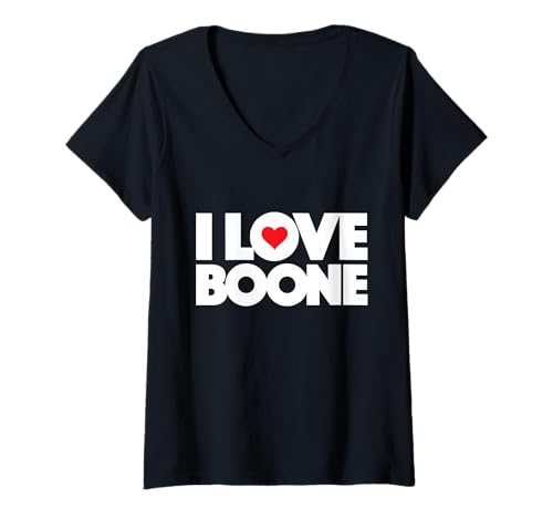 Damen I Love Boone Herz T-Shirt mit V-Ausschnitt Damen I Love Boone Herz T-Shirt mit V-Ausschnitt von Hearts Love Vibes