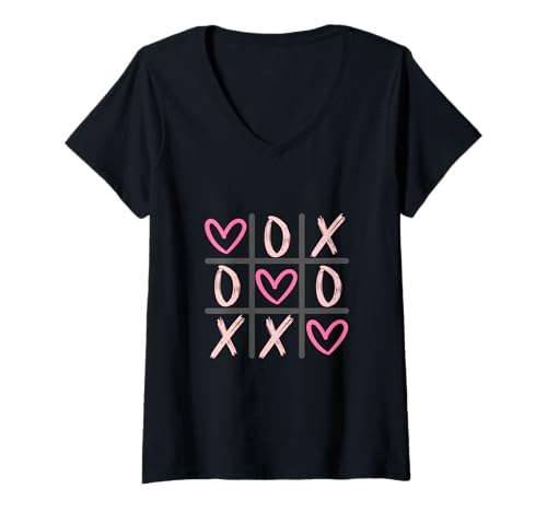 Damen Hearts XOXO Tic-Tac-Toe Valentines für Kinder, Frauen und Männer T-Shirt mit V-Ausschnitt von Hearts XOXO Tic-Tac-Toe brand