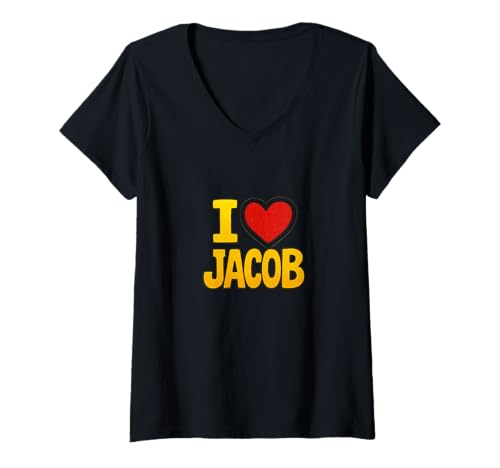 Damen Namensdesign „I Love Jacob Sweet Heart“ T-Shirt mit V-Ausschnitt von Hearts for Jacob Studios Arts