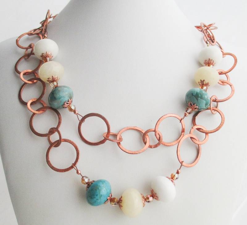 Plus Size Große Kupfer Ringe Mit Gemischten Edelsteine & Swarovski Kristall Statementkette, Ooak Edelstein Kette Halskette, Kupfer, Heilung von HeartsDesireOutlet