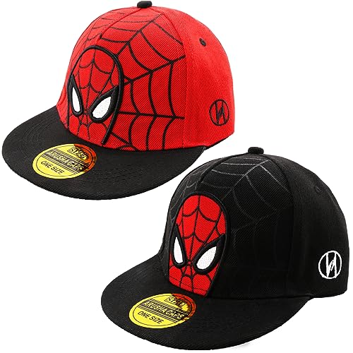 Basecap Kinder Jungen, 2 Stück Spider Baseball Cap Kinder Kappe Mütze Superheld Snapback Geburtstag Schule Sport Sonnenschutz Verstellbare Hüte für kleine Kleinkinder Rot und Schwarz von Heartsking