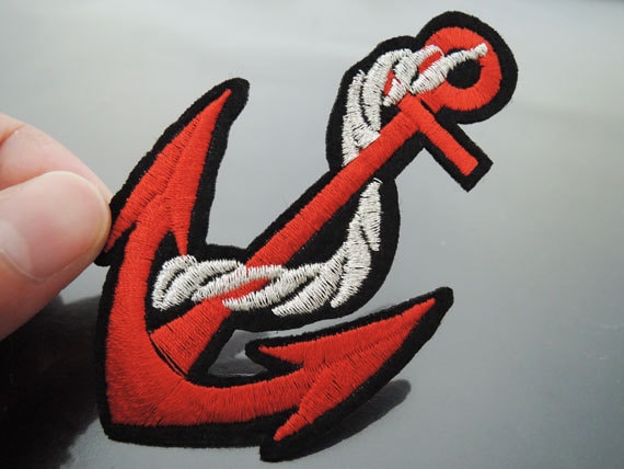 Anker-Patches - Eisen Auf Roten Großen Anker Patch, Die Runde Applique Patch Gestickt Annähen Patches von Heasundries