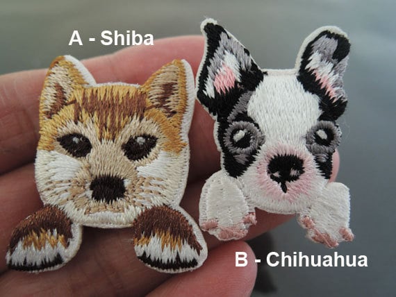 Aufnäher Zum Aufbügeln - Shiba Hund Oder Chihuahua Patches Tier Patch Niedliche Kleine Doggy Doggie Hunde Kopf Applikation Gestickt von Heasundries
