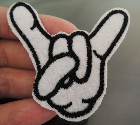 Bei Patch - Finger-Patch-Zeichen Für Die Hörner Schwarz Weiße Hand Patches Aufbügeln Applik Gestickte Nähen Bügeln von Heasundries