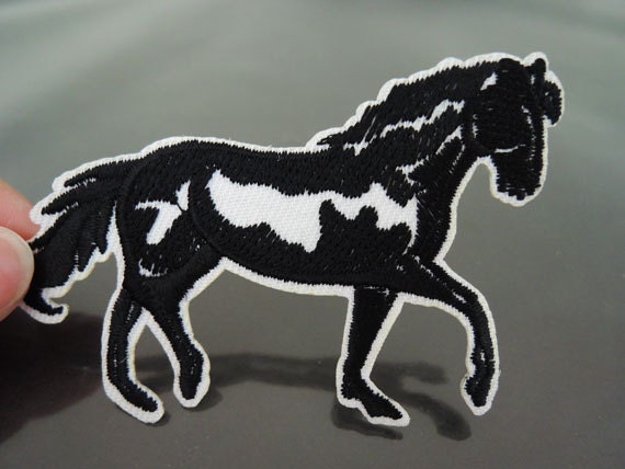Bei Patch - Pferd Tier Patches Schwarz-Weiß Aufbügeln Applik Gestickte Nähen Bügeln von Heasundries