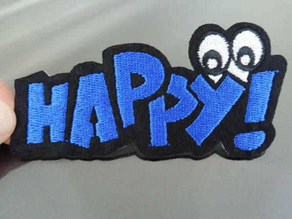 Eisen Auf Patch - Glücklich Patches Blau Brief Mit Augenklappe Applikation Gestickt Patch Nähen Eisen Auf Patch - Glücklich Patches Blau Brief Mit Augenklappe Applikation Gestickt Patch Nähen von Heasundries