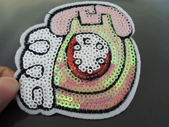 Eisen Auf Patch - Metallic Rosa Telefon Aufbügeln Applikation Gestickt Annähen von Heasundries