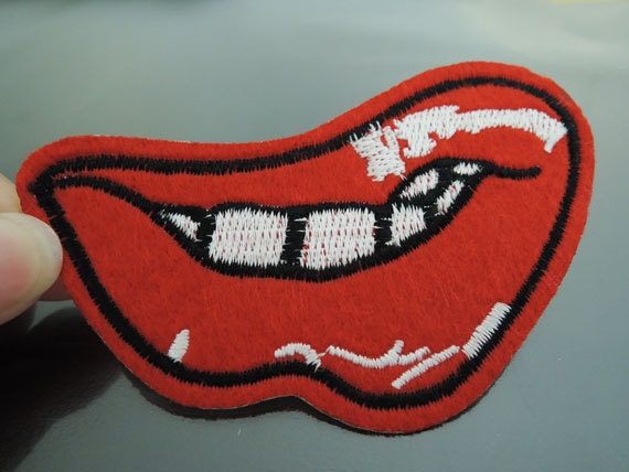 Eisen Auf Patch - Rote Zunge Patches Aufbügeln Applique Gesticktem Rot Zähne Nähen von Heasundries