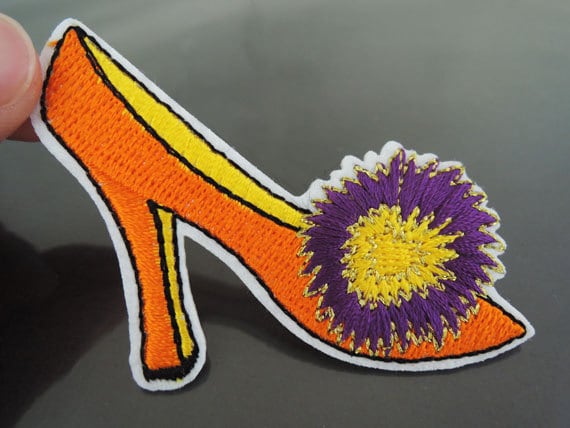 Orange High Heels Schuh Patches - Aufbügeln Oder Aufnähen Patch Heel Mit Verzierungen Stickerei Applique Blumenbeet von Heasundries