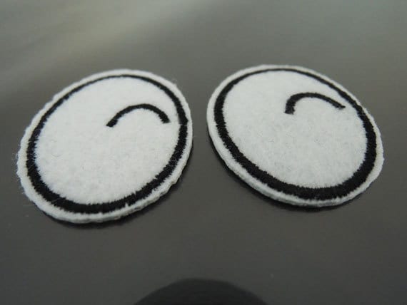 Patch - Augenklappe Black & White Eye Patches Cartoon Lächeln Augen Aufbügeln Applikation Gestickt Aufnähen von Heasundries