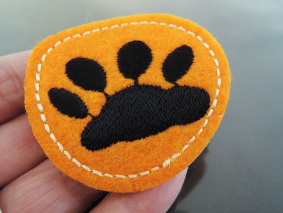 Pfote Patches - Eisen Auf Patch Paw Print Orange Schwarze Applique Nähen Gestickt von Heasundries