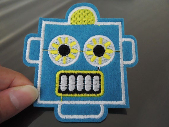 Roboter Aufnäher - Aufbügler Oder Blau Gelb Gestickte Verschönerung von Heasundries