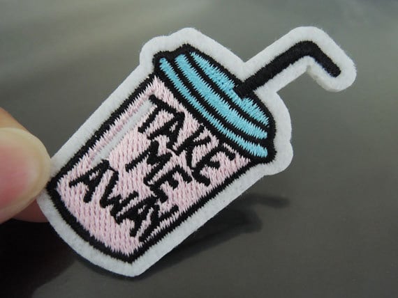 Take Me Away Brief Patches - Aufbügeln Oder Aufnähen Patch Schreiben Paper Cup Geformt Verzierungen Stickerei Schriftarten von Heasundries