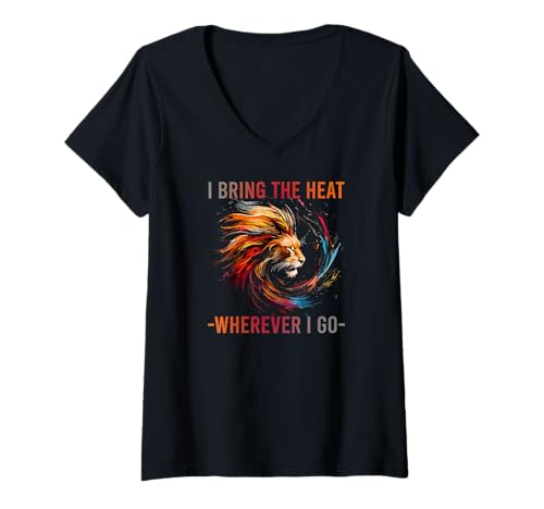 Damen I Bring The Heat Wherever I GO T-Shirt mit V-Ausschnitt Damen I Bring The Heat Wherever I GO T-Shirt mit V-Ausschnitt von Heat Bring Leo Zodiac Horoscope Astrology Symbol