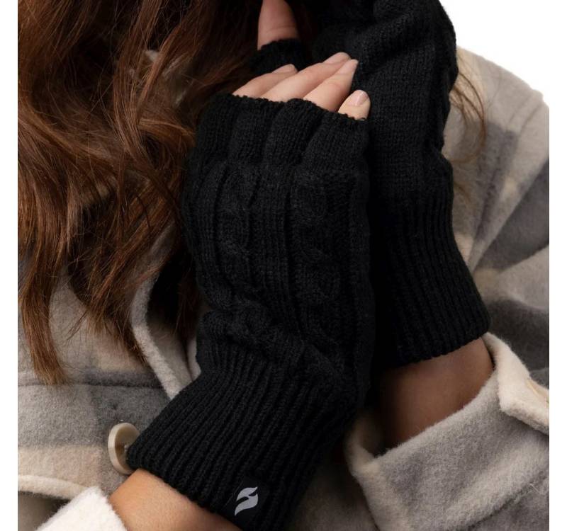 Heat Holders Strickhandschuhe Fingerlose Damen-Handschuhe mit Zopfmuster von Heat Holders